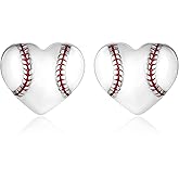 925 Sterling Silver Heart Softball Volleyball Earrings Stud Hypoallergenic Softball Mom Jewelry Gifts for Women Player Lover