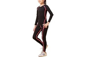 HSTiSan Girls Boys Compression Set Base Layer Athletic Leggings Kids Sports Shirts and Pant 2 Pcs Underwear
