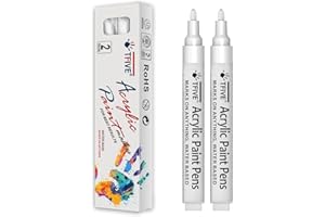 TFIVE White Paint Marker Pens - 2 Pack Acrylic Permanent Marker, 2-3mm Medium Tip, Paint Pen for Art Projects, Drawing, Rock Painting, Ceramic, Glass, Wood, Plastic, Metal, Canvas DIY Crafts