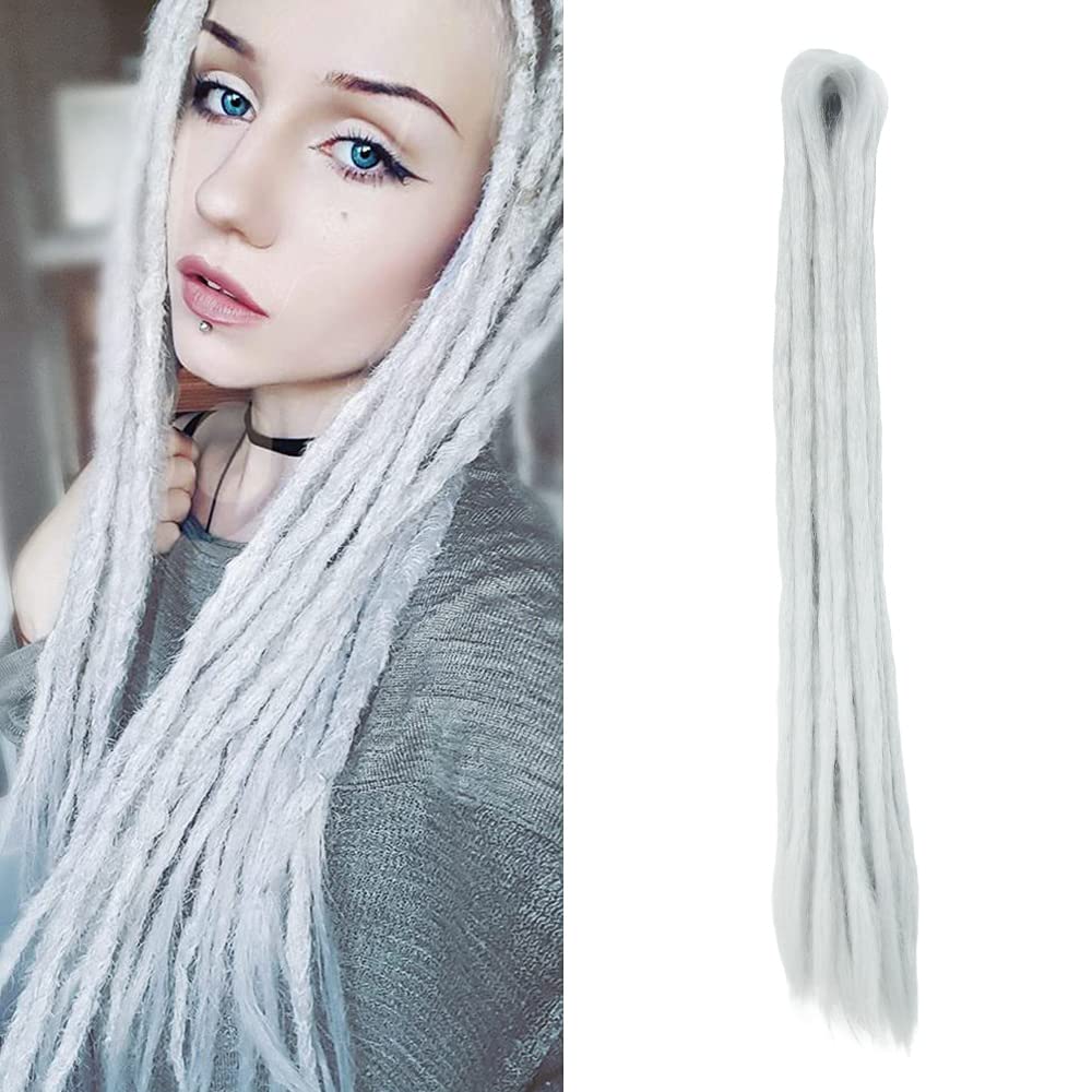 20 Inch 10 pcs/Pack Locs Extensions Hair Double Ended Dreadlock Extensions Handmade Synthetic Dreads Crochet Braiding Hair(Light Grey)