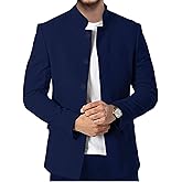 Lipoon Men's Chinese Tunic Suits Stand Collar Jacket Slim Fit 2 Piece Suits Traditional Uniform Blazer Pant Set