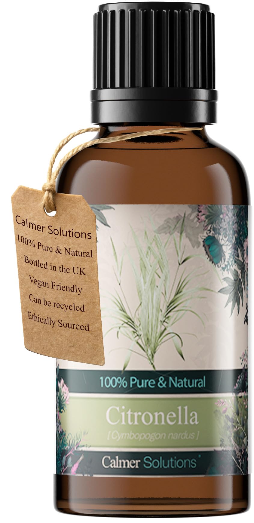 Calmer Solutions | Citronella - 30ml | Headache, colds, Insect Repellent | Pure 100% UK Sourced Natural Essential Oils | Professional or Home use | Diffusers, Humidifiers, Candles & More