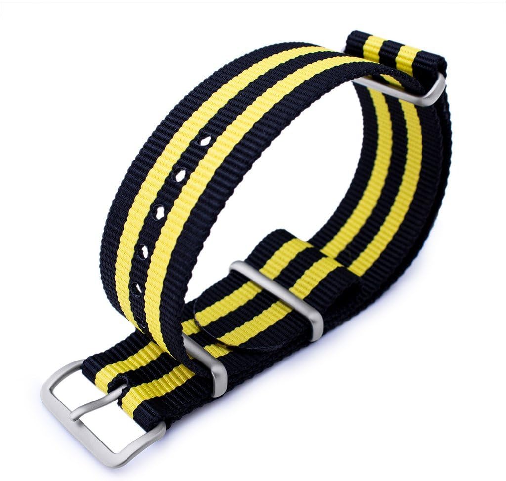 MiLTAT 22mm G10 Military Style NATO Watch Band, Nylon Strap, Sandblasted, Black & Yellow