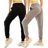 TRIUNION 2 Pack Womens Jogger Pants with Pockets Soft Tapered Joggers Sweatpants for Women Drawstring Lounge Pants