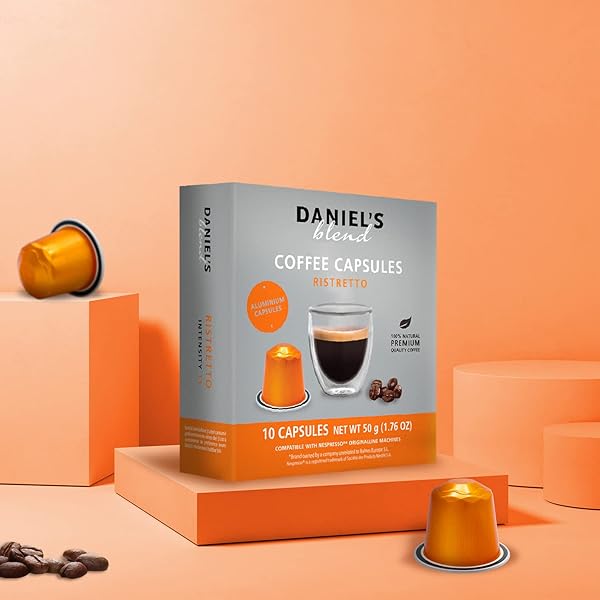 DANIELS BLEND ESPRESSO ALUMINUM CAPSULES COMPATIBLE WITH NESPRESSO, 10 COFFEE PODS, SINGLE SERVER, KOSHER CERTIFIED (RISTRETTO, 10 PODS)