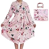 SUFEINI Maternity Robe and Matching Baby Swaddle Blanket Set, Mommy Robe with Receiving Blanket Girls Boys Sleepwear