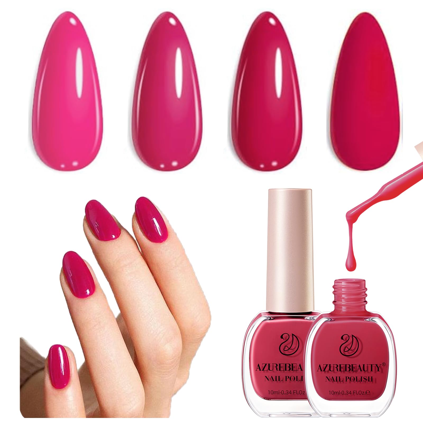 Photo 1 of AZUREBEAUTY Raspberry Pink Nail Polish Set, Quick Dry Natural Boundless Shine Lacquer Fingernail Kit Salon-Quality for Women 2Pcs 0.34 oz