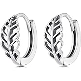 WOSTU Hollow Leaf Hoop Earrings 925 Sterling Silver Simple Ear Buckles Hypoallergenic Drop Earrings for Women