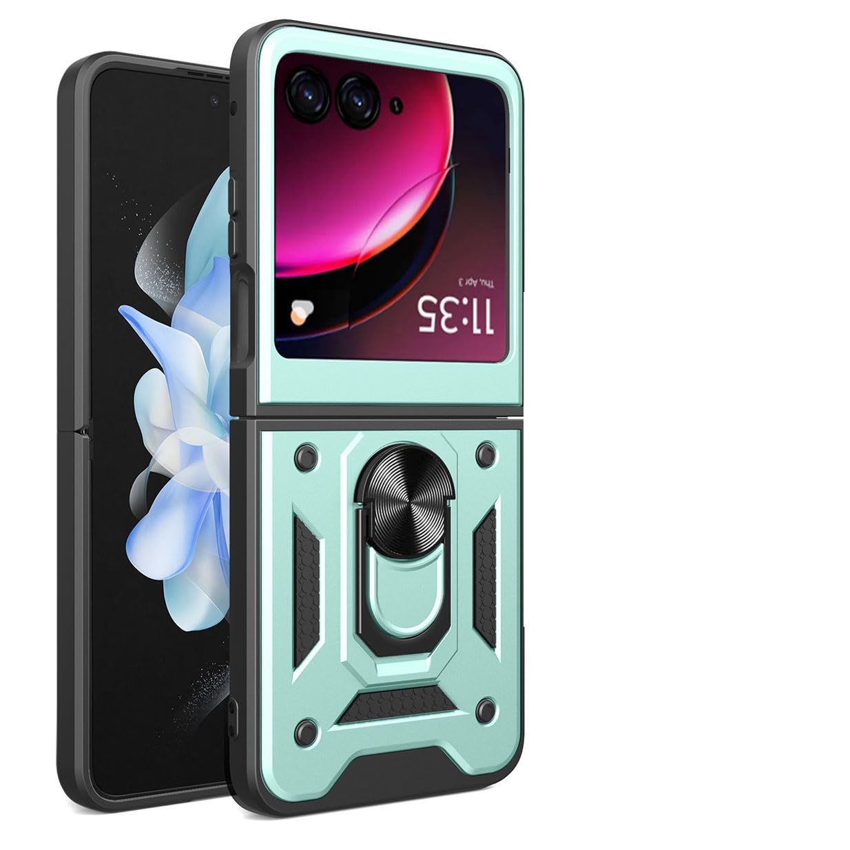 UPLAI Armor Case for Motorola Razr 50 Ultra, Ultra Thin Shockproof Silicone Cover with Slide Camera Cover and Magnetic Ring Kickstand, PC + TPU Durable Cover.Green
