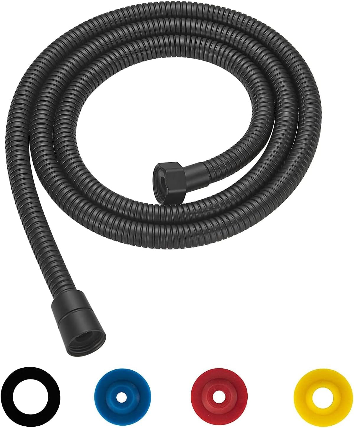 PacuM Shower Hose 1.5m Shower Pipe Smooth Shower Head Hose 1/2 Inch Universal Replacement Shower Hose Extension Black Stainless Steel with 4 Washers for Bidet Sprayer, Chrome
