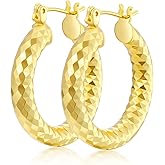 Ohslya Gold Plated Hoop Earrings for Women 14K Gold Plated Earrings for Women Hypoallergenic Lightweight Wrinkle Texture Earrings Womens 20mm/25mm/30mm