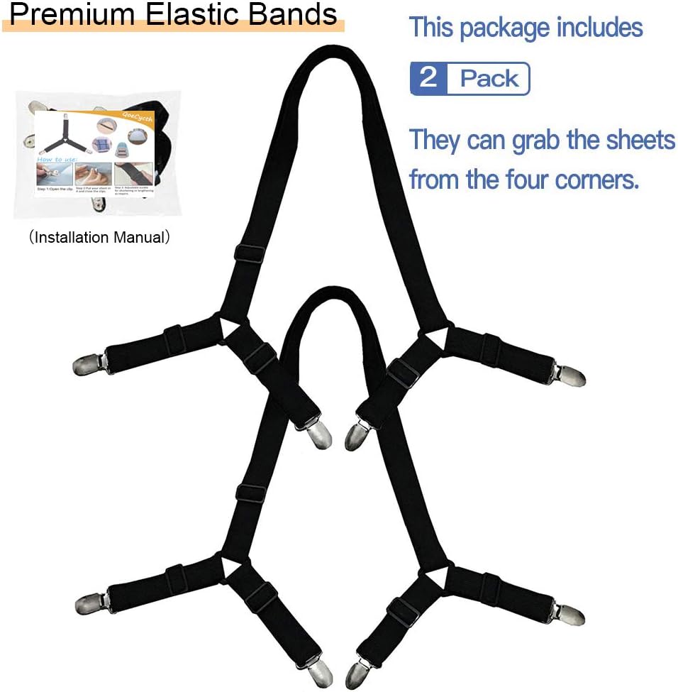 QoeCycth Bed Sheet Holder Straps, 2Pcs Adjustable Crisscross Fitted Sheet Band Straps Grippers Suspenders, Triangle Elastic Mattress Cover Holder Fasteners for All Bed Sheets, Mattress Covers: Home & Kitchen