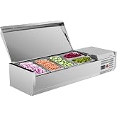 ROVSUN 48" Refrigerated Condiment Prep Station Sandwich Prep Table ETL NSF, 25.1QT Salad Bar Prep Rail w/Auto Defrost Temp Control Stainless Steel Cover 3 1/3 Pan &amp; 2 1/4 Pan for Restaurant Food Truck