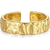 Rhinelife Open Adjustable Hammered Texture Ring - 18K Gold Plated Stackable for Women, Minimalist Jewelry Gift