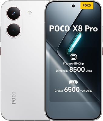 Poco X8 Pro Smartphone 12GB+512GB, Dimensity 8500-Ultra Prozessor, 6500mAh Akku, Ultra-helles AMOLED Display, 50MP Sony IMX882 Hauptkamera mit OIS, Weiß, 3 Jahre Garantie