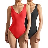 SUUKSESS Women 2 Piece Thong Bodysuit Sexy V Neck Backless Sleeveless Tank Tops