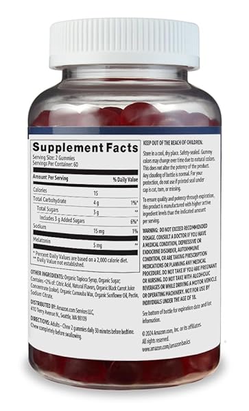 AMAZON BASICS MELATONIN 5MG, 120 GUMMIES (2 PER SERVING), STRAWBERRY (PREVIOUSLY SOLIMO)