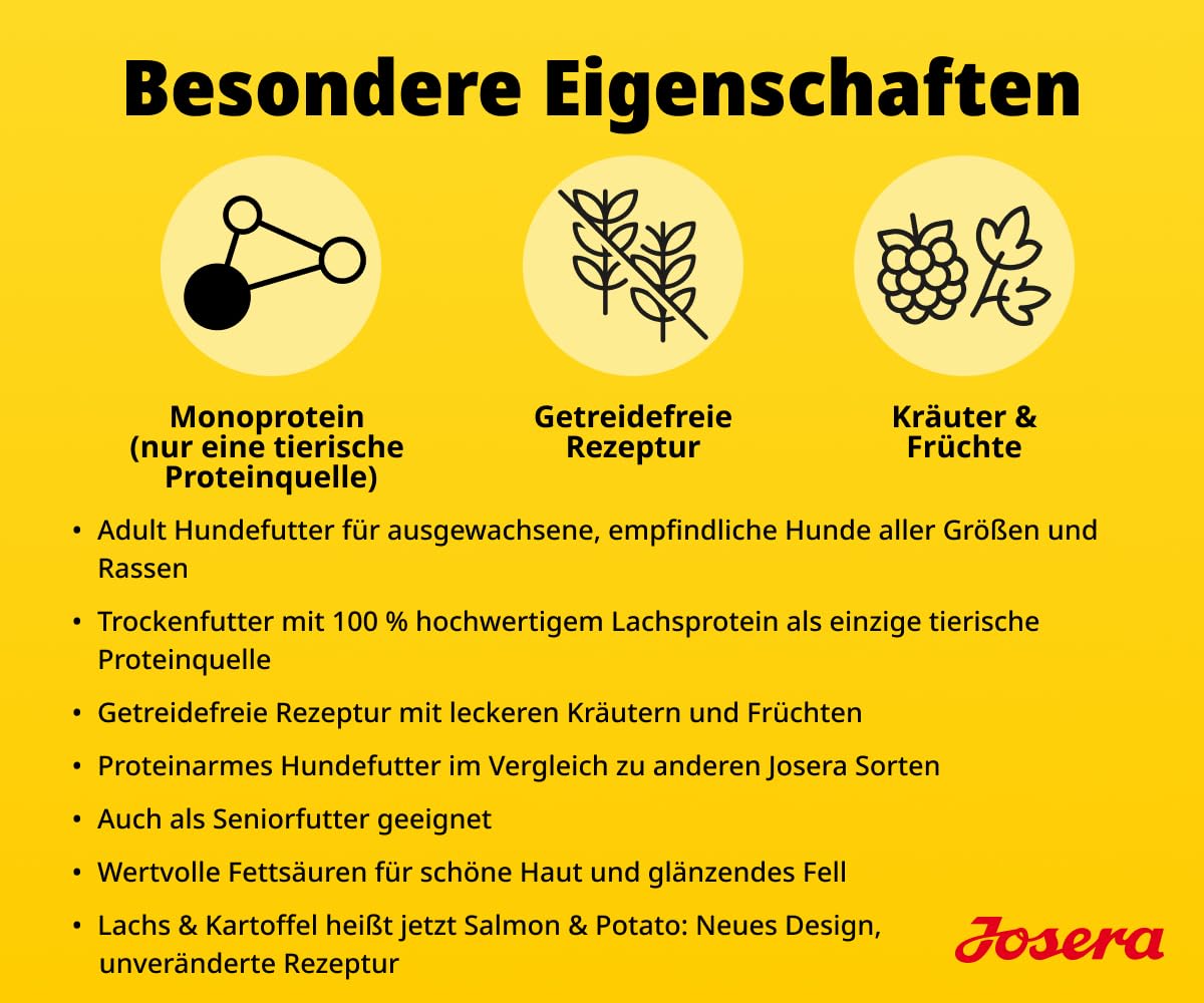 JOSERA Adult Lachs & Kartoffel (1 x 12,5 kg) | Premium Trockenfutter für ausgewachsene Hunde (auch Senioren) | Monoprotein - 100% Lachs | wenig Protein | getreidefrei | Hundefutter | 1er Pack 3