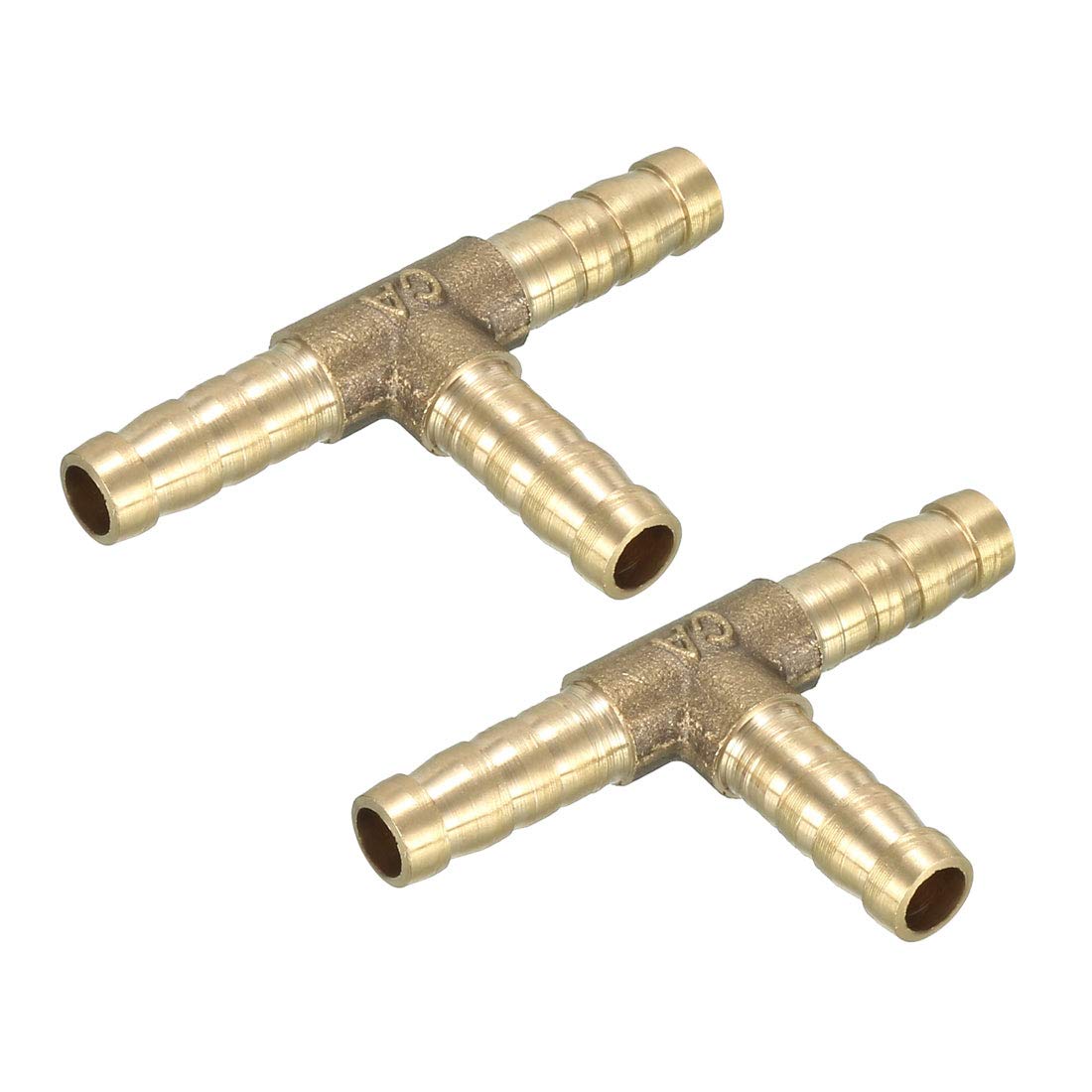 sourcing map 6mm Brass Tee Barb Hose Fitting T 3 Way Connector Joiner 2pcs