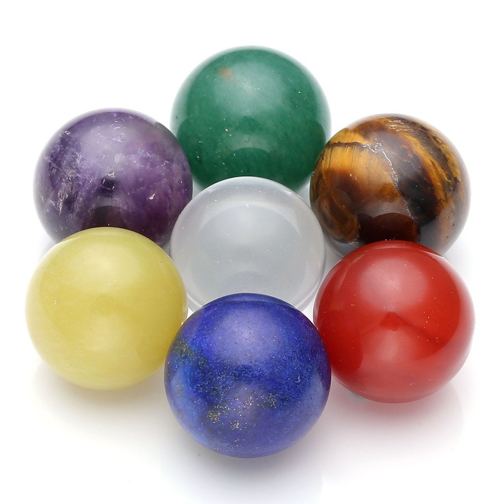 Top Plaza 7 Chakra Stones Reiki Healing Energy 16mm Ball Beads Locket Pendant Charms Memory Secrets Wishes Pendant Chain Necklace Set