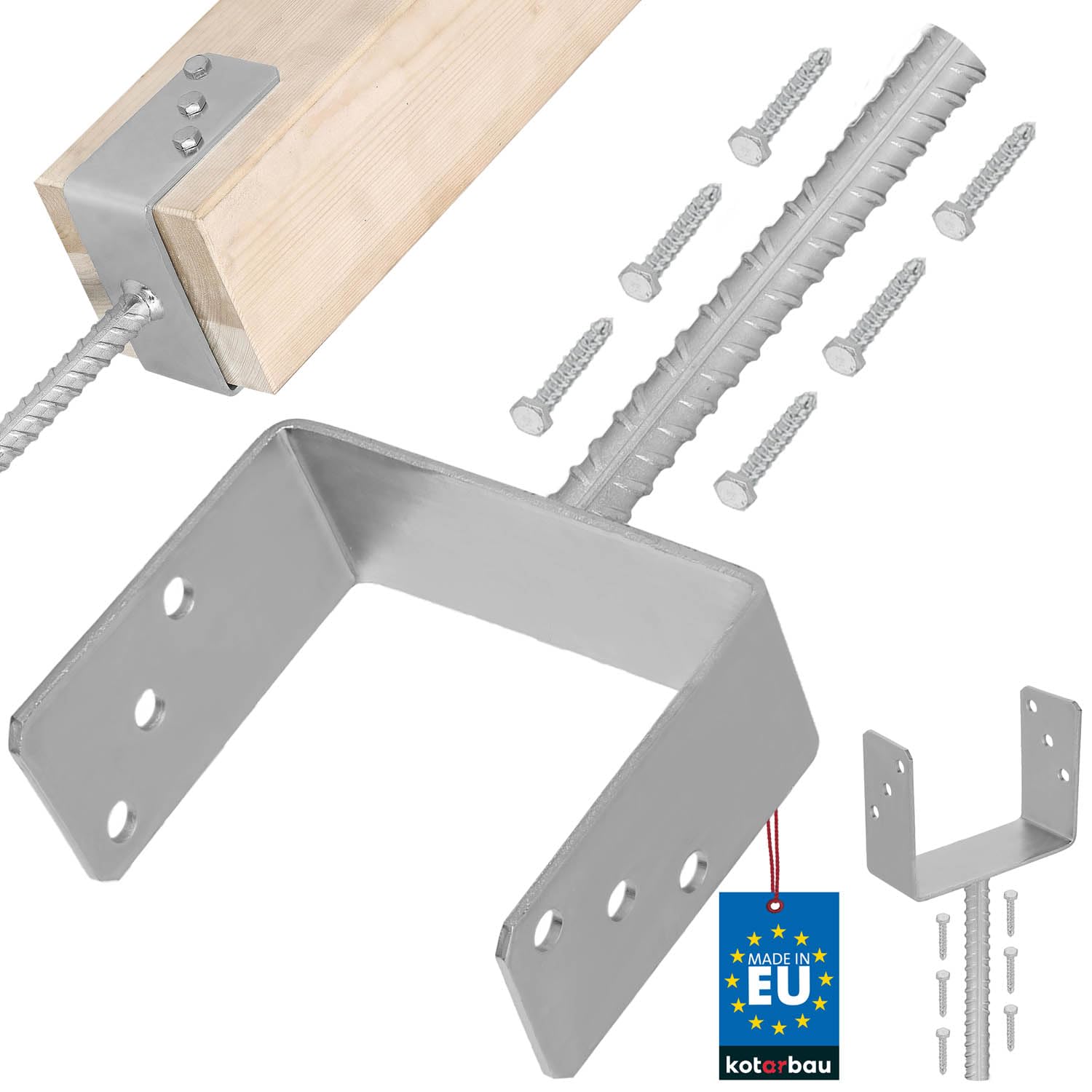 KOTARBAU® U Post Base - for Concrete - Galvanised Steel - 161 mm (6.34 Inches) - Silver - Fence Post Support - Pillar Support