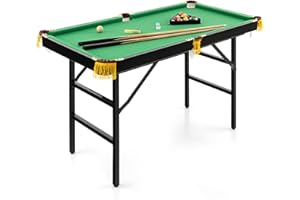GYMAX Pool Table, 48’’ Foldable Billiard Tables with Balls, 2 Cue Sticks, Chalks and Brush, Mini Pool Table for Kids, Family,