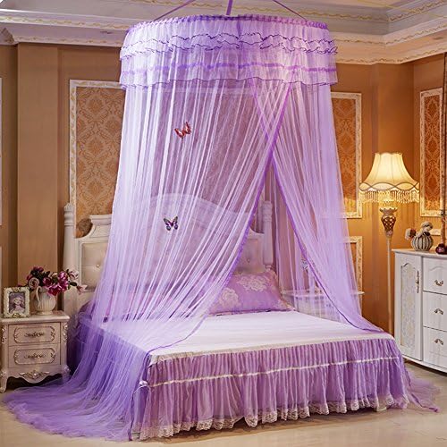 Graceful Round Mosquito Net Honeycomb Type Encryption Mesh, Keeps Away Mosquitoes and Insects Bed Net, Including Hanging Parts and 2 Luminous Butterflies Decoration, Fits Most Size Beds (Purple)