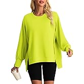 AWULIFFAN Womens Oversized Reverse Seam Sweatshirt Casual Long Sleeve Crewneck Pullover Tops Side Slit Fashion Sweatshirts