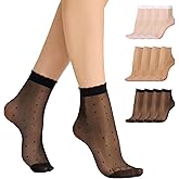 Yilanmy 12 Pairs Women's Sheer Ruffle Socks Silk Polka Dot Sheer Socks Lace Ankle Stockings
