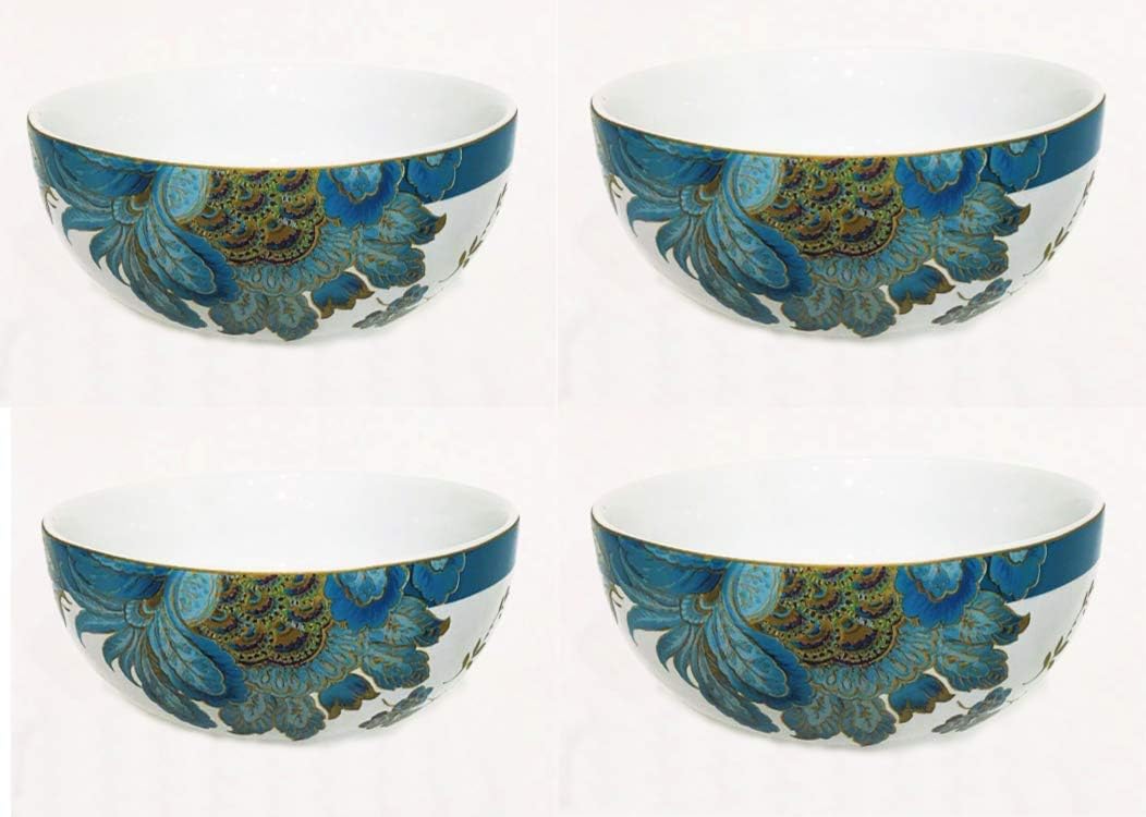 222 FifthEliza Teal Paisley Cereal Bowls, Set of 4