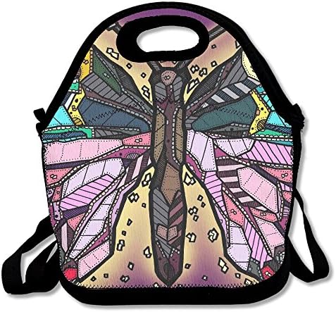 Beautiful Butterfly Glass Insulated Lunch Bag - Neoprene Lunch Bag - Large Reusable Lunch Tote Bags For Women, Teens, Girls, Kids, Baby, Adults Portable Carry