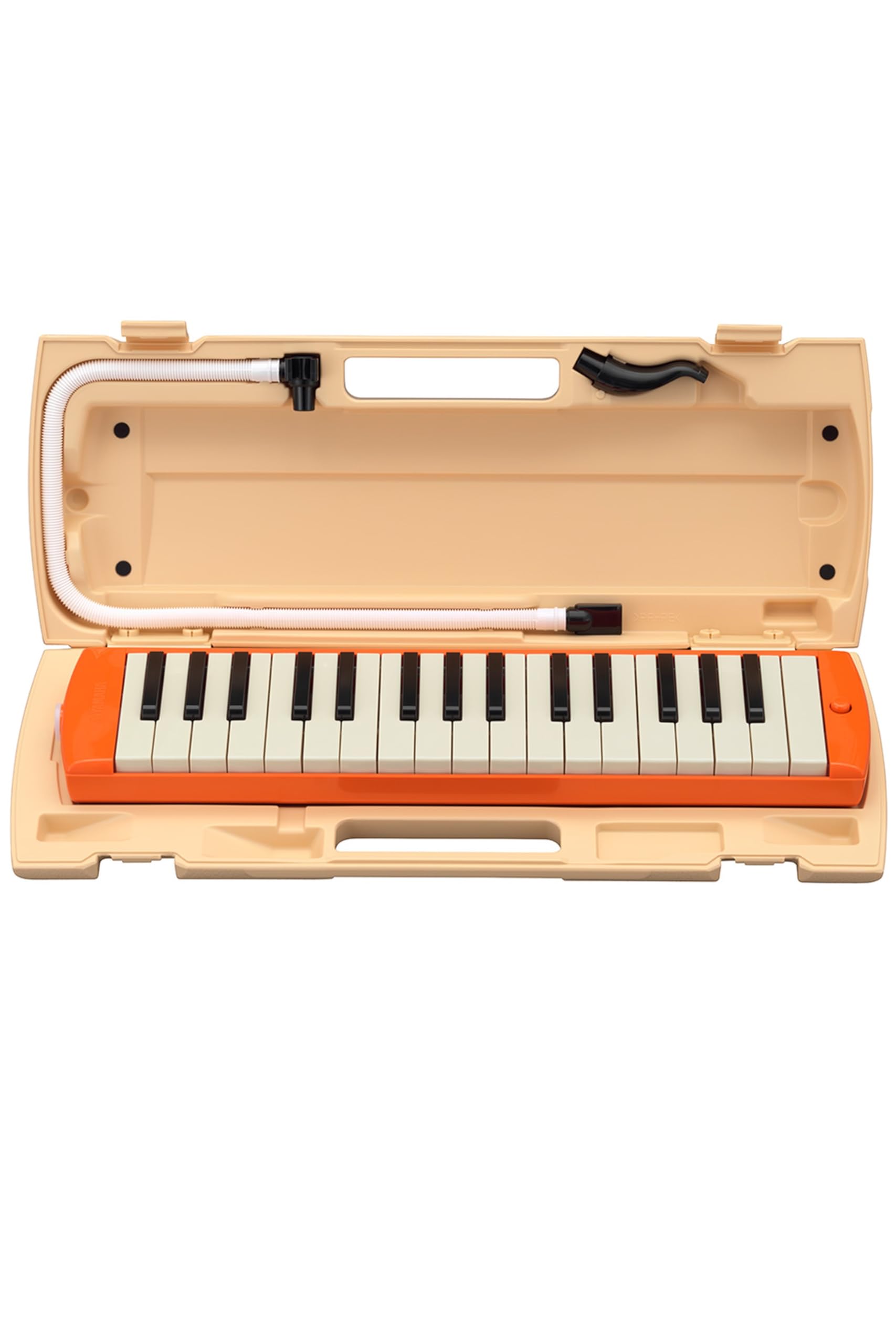 ヤマハ YAMAHA ピアニカ 鍵盤ハーモニカ 32鍵 オレンジ P-32EO 食品衛生法準拠 子どもたちの使い勝手を追求 同系色のプラスチック製ハードケース 演奏用パイプ 吹き口商品画像