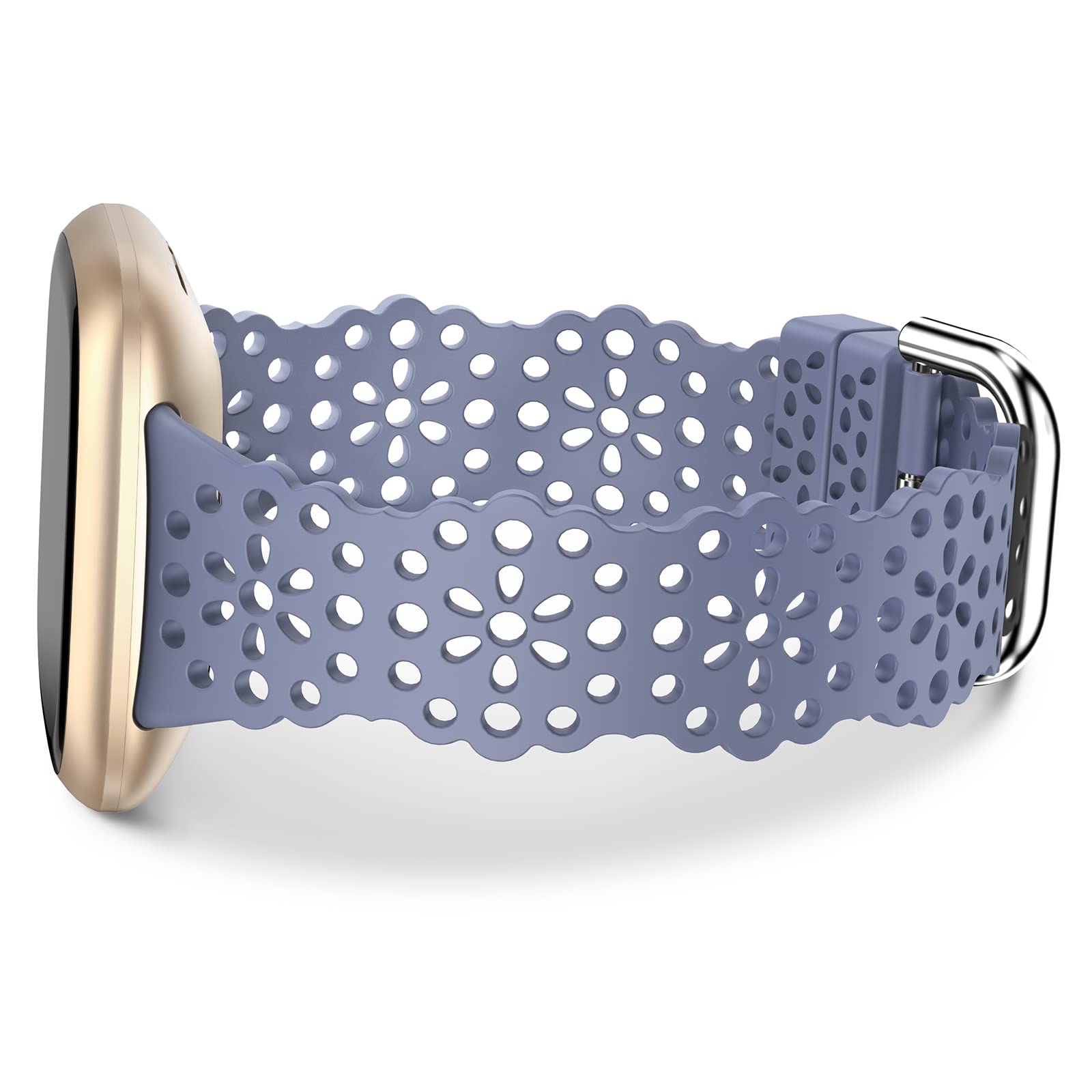 TOYOUTHS Lace Silicone Compatible with Fitbit Versa 3 & Sense / Versa 4 & Sense 2, Slim Cute Hollow-Out Sport Replacement Strap, Breathable Waterproof Soft Strap, Blue — image 1