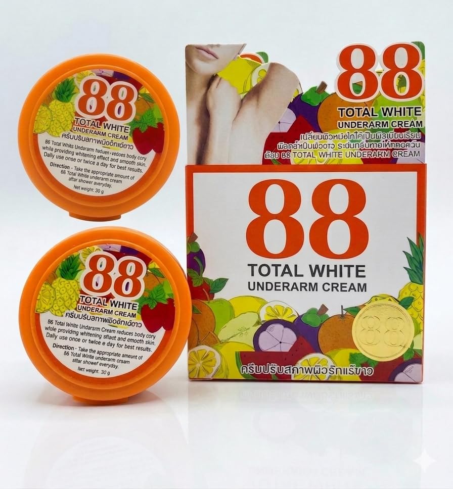 88 Total White Underarm Brightening Cream 2PCS COMBO PACK with Vitamin B3, Licorice Extract & Odour Control for Dark Underarms, Smooth Lightweight Daily Care Cream for Women and Men, 2x35g