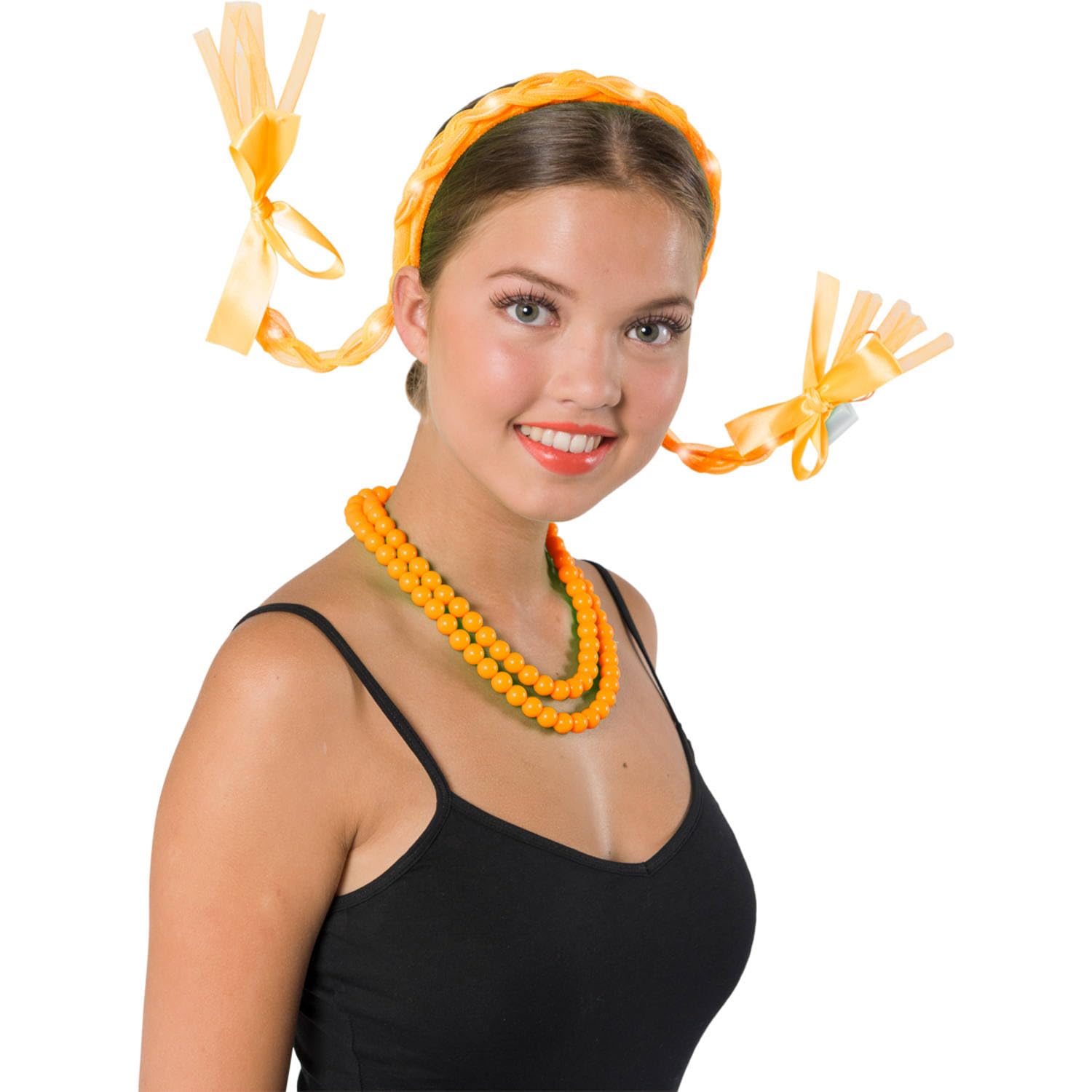 Tiara Hair Braids Neon Orange, Braided Ribbon Wired to Stand Novelty Head Dress One Size