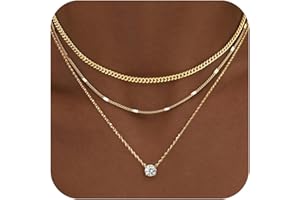 WomenGifts Layered Gold Necklaces for Women, 14K Gold Sterling Silver Plated Dainty Pendant Necklace Set with Cubic Zirconia 