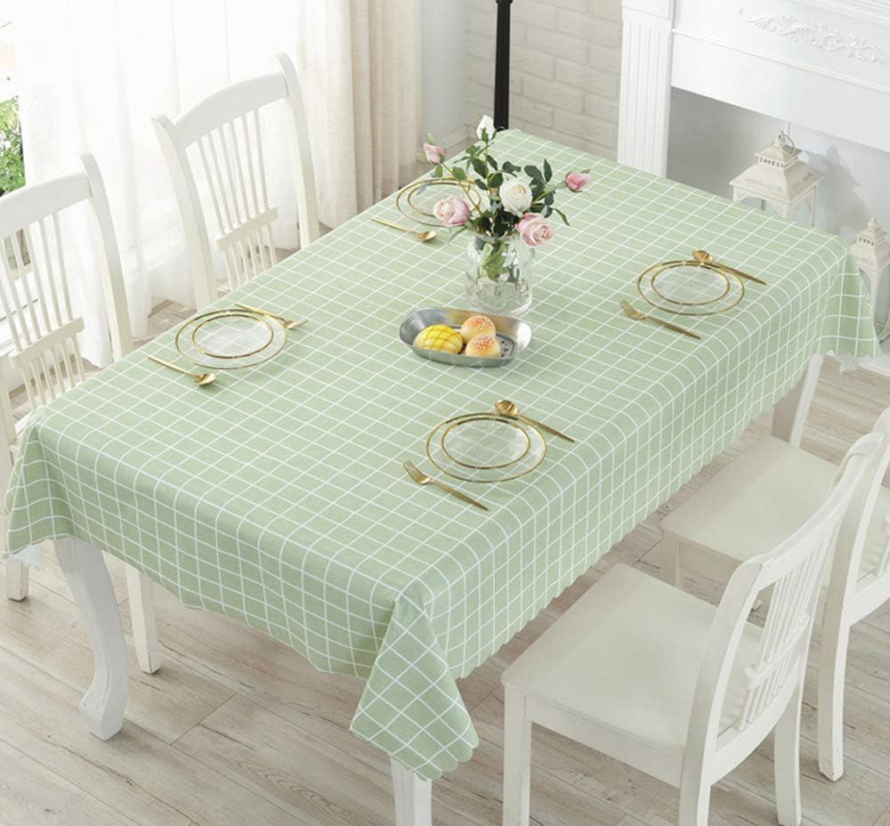 Elome Waterproof Vintage Rectangular PVC Green Check Linen Lace Geometric Design Tablecloth, Washable Dinner Picnic Coffee Table Cloth Home Decorative Cover Assorted Size (55Inch X 70Inch)