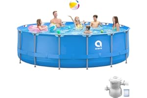 OLYMSOLD Frame Swimming Pool, 14ft x 33inch Metal Frame Above Ground Pool, Outdoor Family Size Round Pool with 530GAL Filter Pump, Summer Water Play for Patio