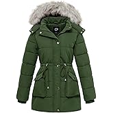 poonyfesh Women's Winter Hooded Coat Waterproof Down Long Jacket Warm Parka Thicken Puffer Coat with Removable Fur Hood