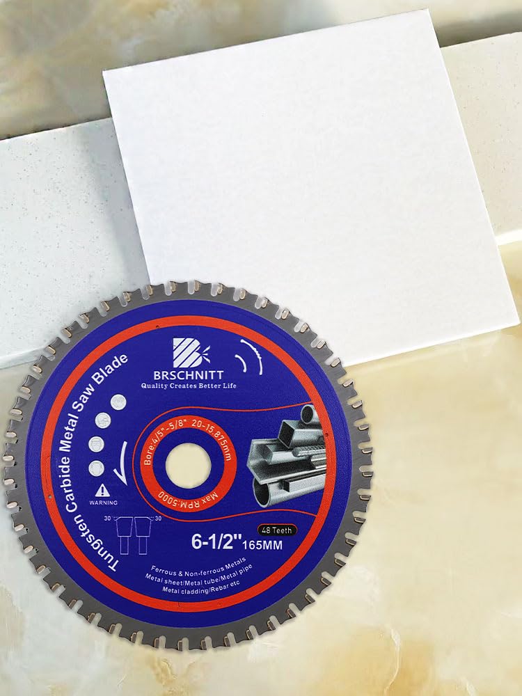 Kreissägeblatt Metall 165mm 20/15.875MM|48T TCT Metallkreissägeblatt zum Schneiden von Stahl, Aluminium, Kupfer, Metall Baustahl, für Kreissäge und Kappsäge | Metallsägeblatt 6