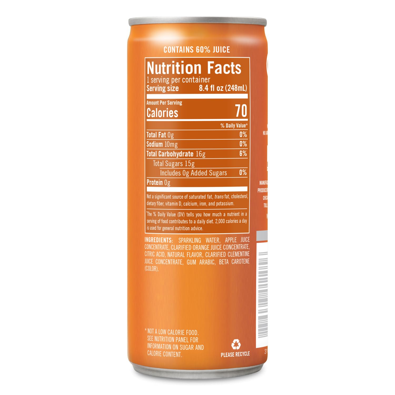 IZZE Sparkling Juice Beverage Blend, Clementine, No Sugar Added, 8.4 FL OZ, 24 Cans