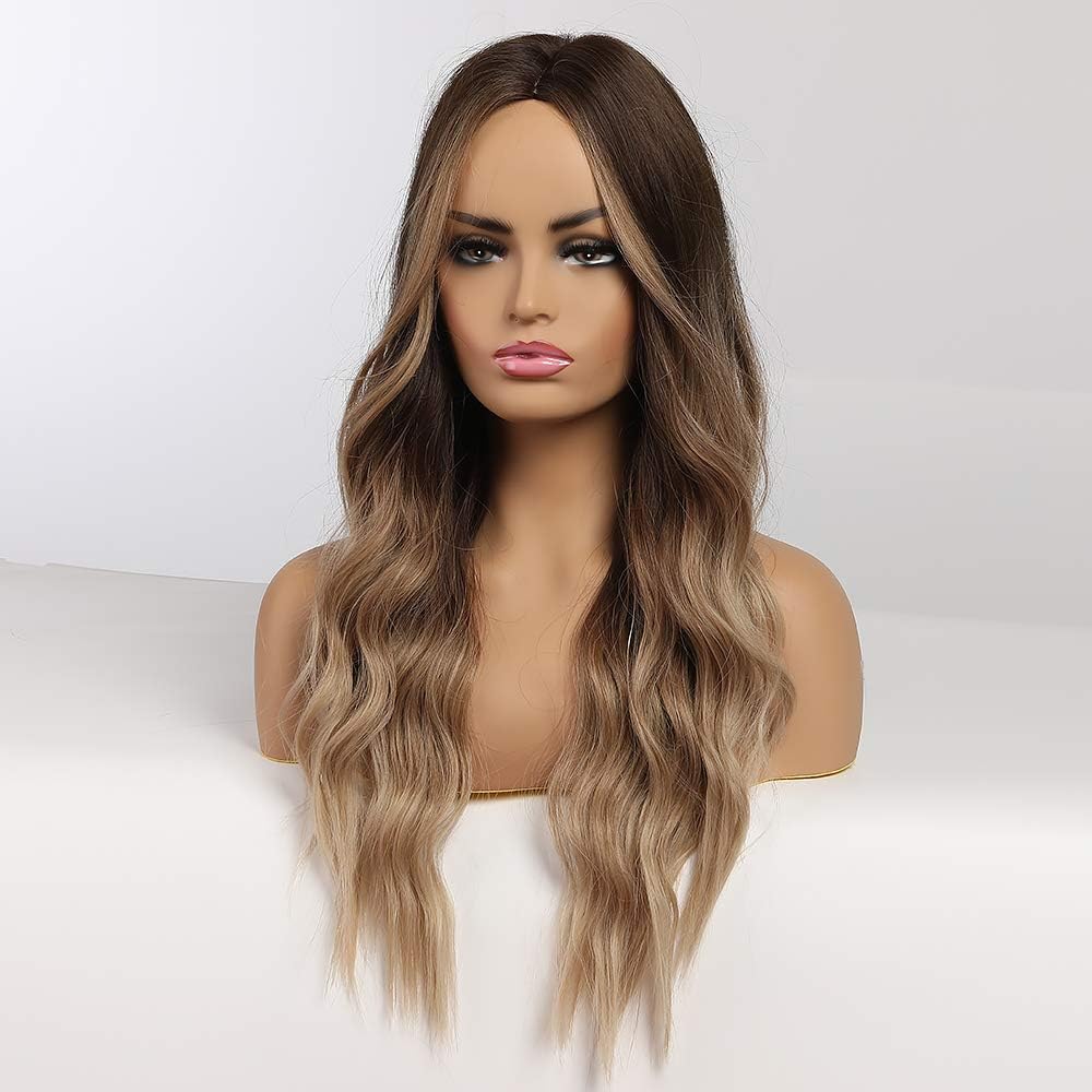 Long Wavy Ombre Dark Blonde Wigs for Women Heat Resistant Synthetic Wigs with Brown Root for Daily/Party/Cosplay (26 Inch,Ombre Dark Ash Blonde) - Image 3