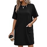 Ekouaer Cotton Nightgowns for Women Short Sleeve Sleep Shirts Crew Neck Night Dress Nightshirt with Pockets S-2XL