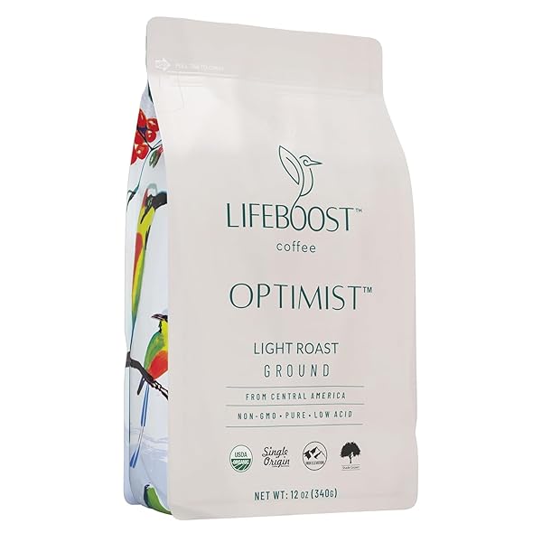 LIFEBOOST LIGHT ROAST GROUND COFFEE – NON-GMO SINGLE ORIGIN LOW ACID ORGANIC LIGHT ROAST COFFEE – THIRD PARTY TESTED FOR MYCOTOXINS & PESTICIDES – GROUND – 12 OUNCES