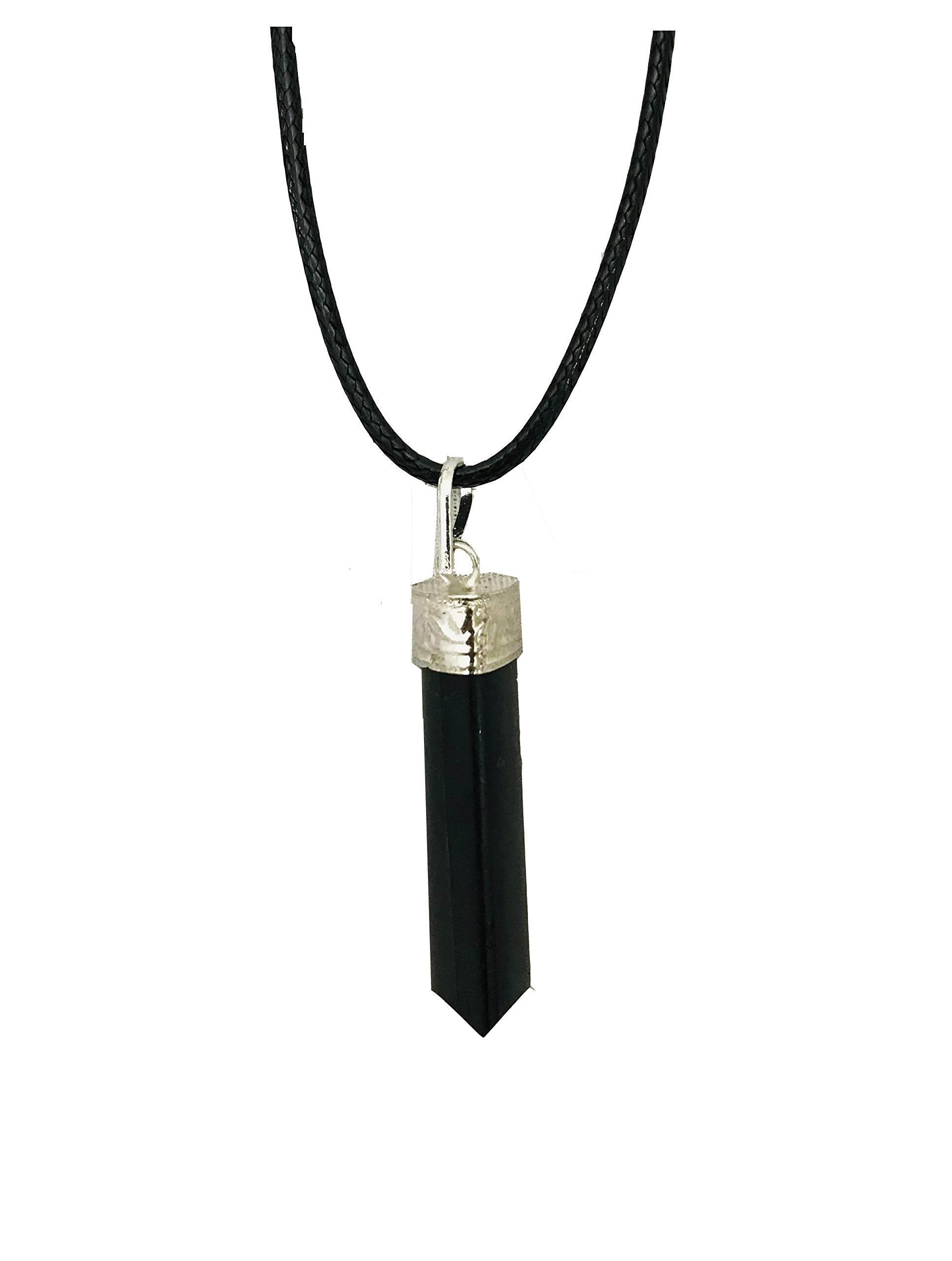 Black Tourmaline Crystal Pencil Point raw stone Pendant Gemstone with Wax Cord Rope Chain for Necklace Energy Generator Used for Stress Relief,Meditation & Spiritual Energy Gift Him Her
