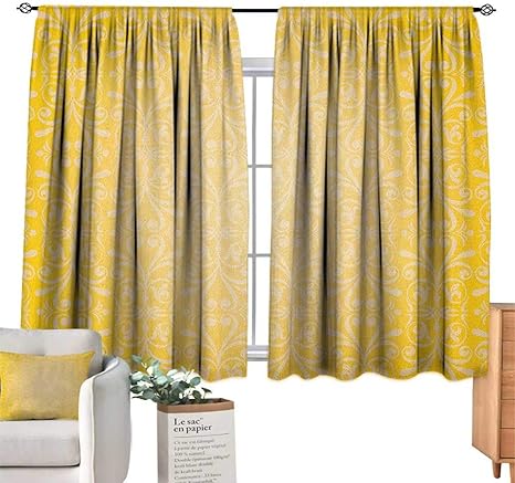 Amazon Co Jp ファミリーテイスト ビンテージ イエロー モダン キッズ カーテン ギンガムパターン バイカラー チェック スクエア ハートモチーフ 装飾カーテン リビングルーム用 W55 X L45 140cm X 115cm ホーム キッチン