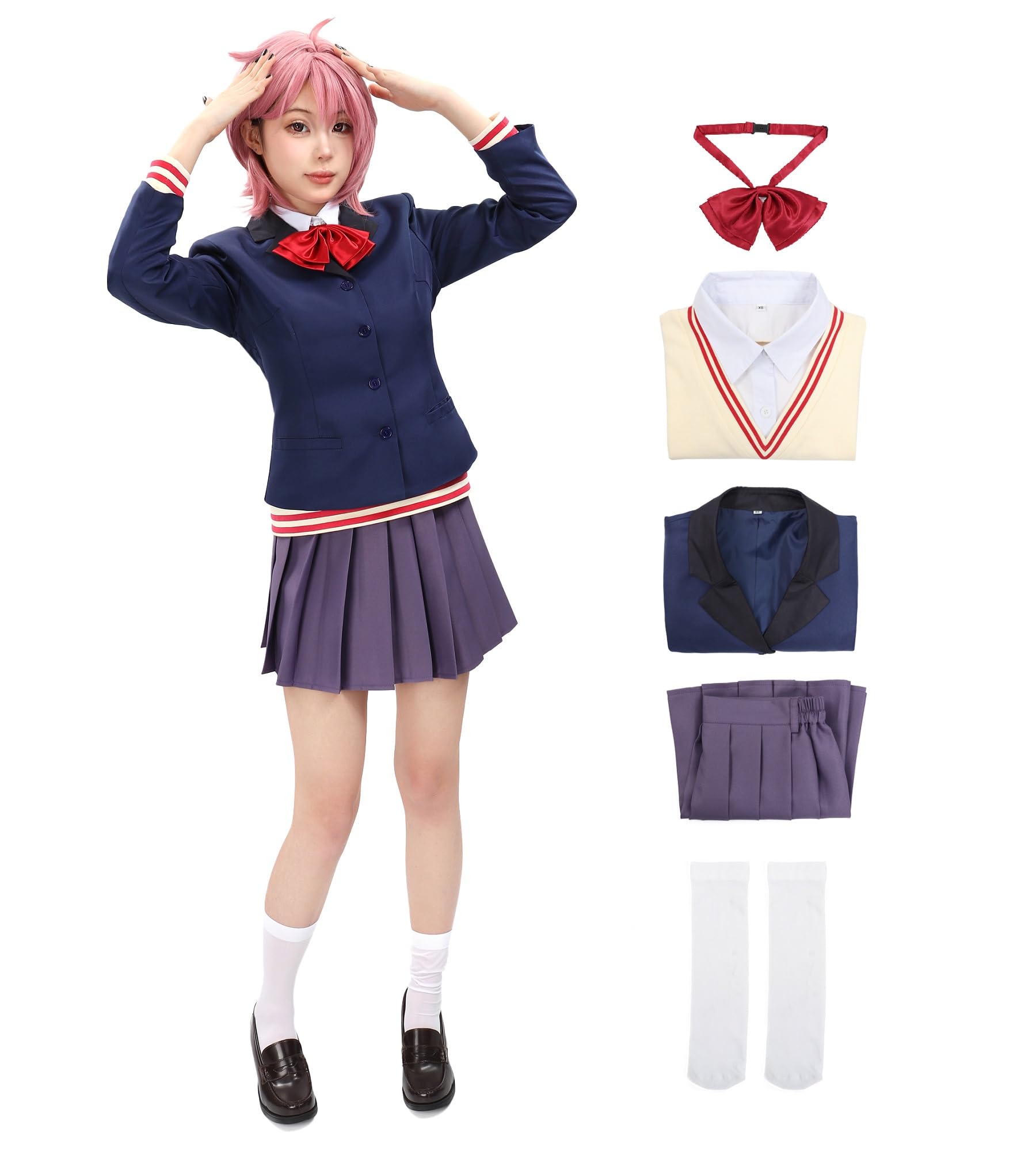 C-ZOFEK Aira Cosplay Costume School Uniform Skirt Sweater Necktie with Socks Full Set Outfit Halloween