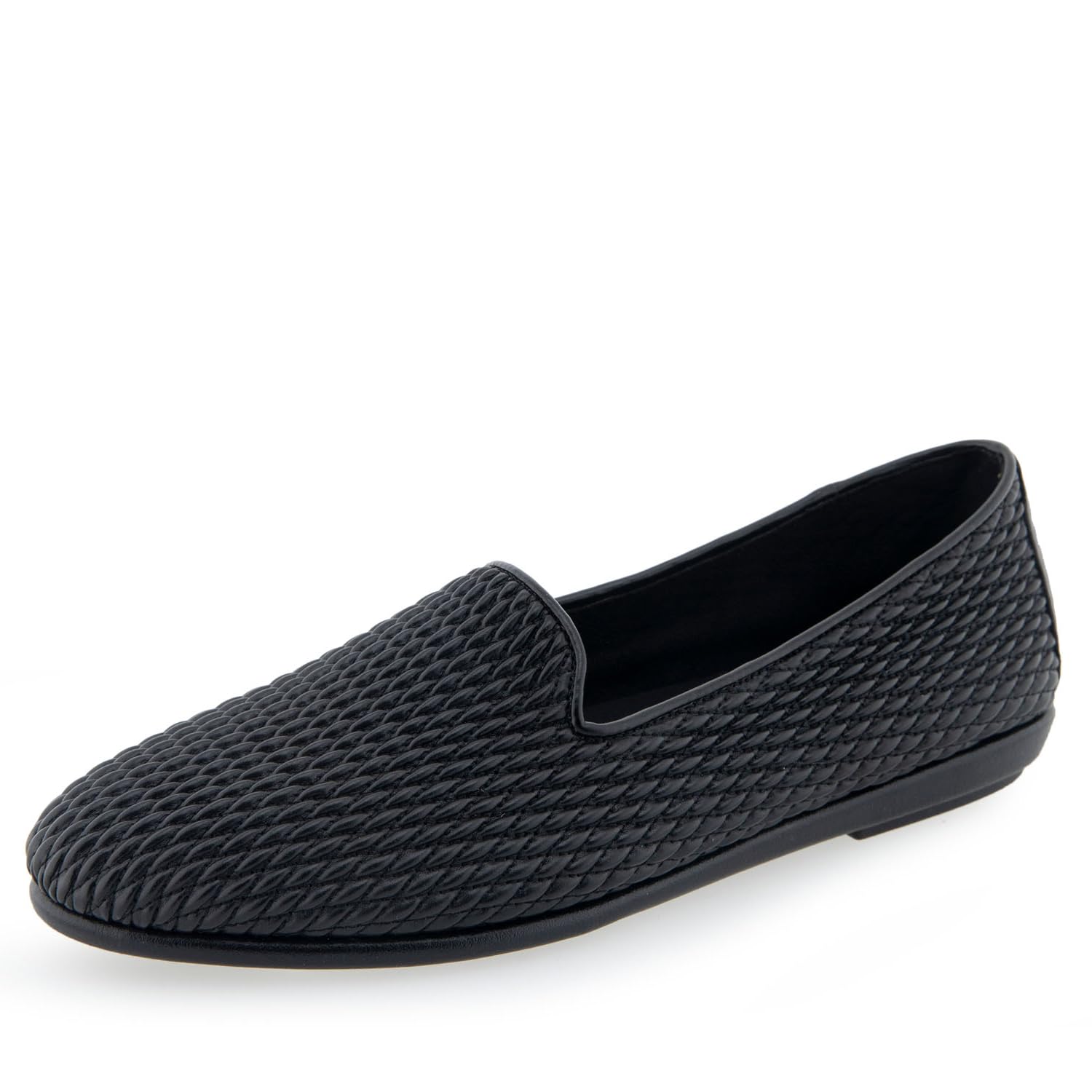 Aerosoles Women’s Betunia Loafer, Black Mini Diamond Quilted PU, 10.5 Wide