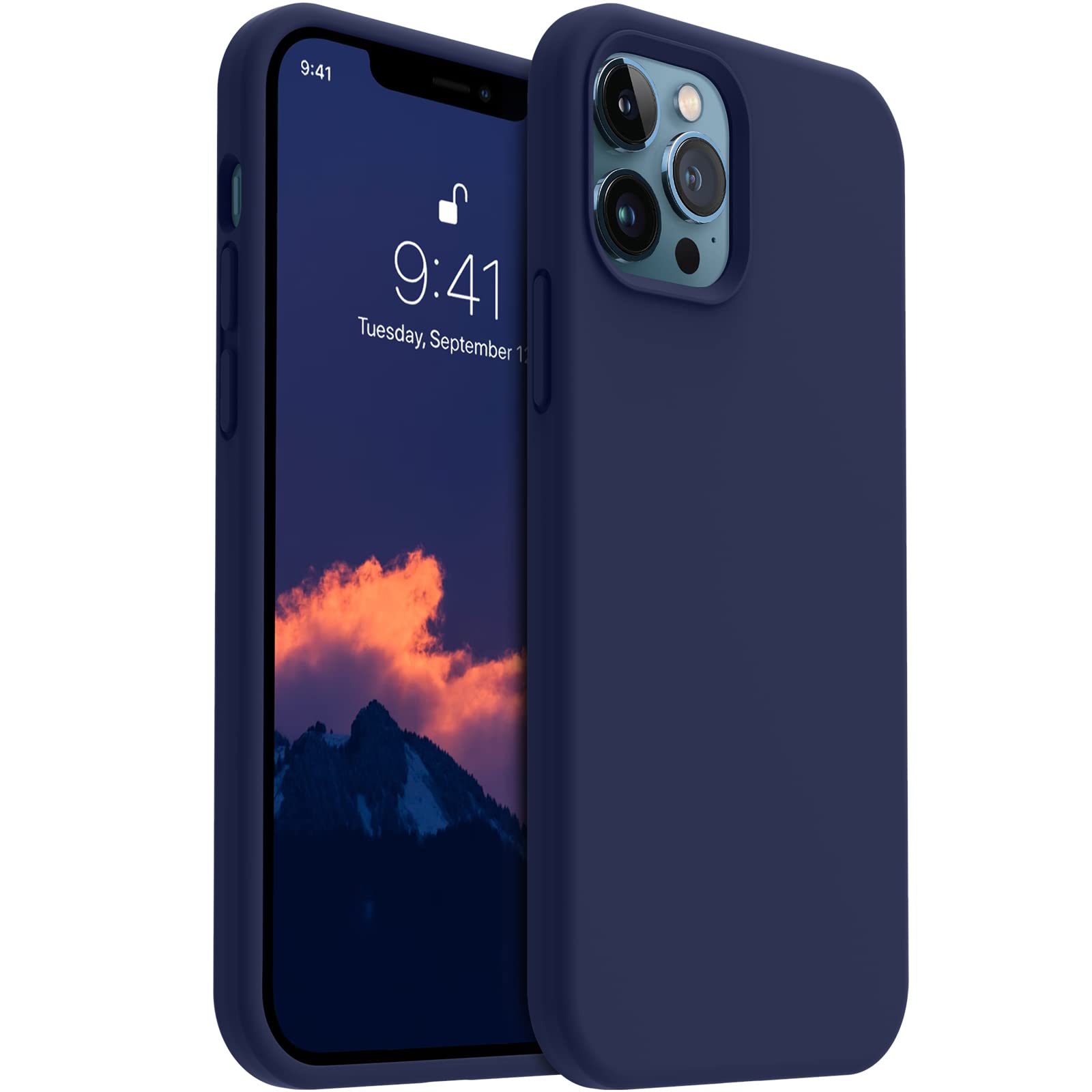 AOTESIER Shockproof Designed for iPhone 12 Pro Max Case, Liquid Silicone Phone Case with [Soft Anti-Scratch Microfiber Lining] Drop Protection 6.7 inch Slim Thin Cover, Navy Blue