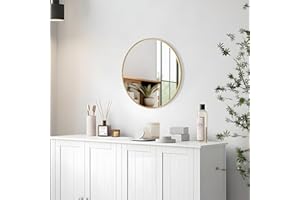 PUZONJIG 12 Inch Gold Round Bathroom Mirror Circle Wall Mirrors Brushed Metal Frame Anti-Rust Tempered Glass Mirror for Bathroom Bedroom Entryway Living Room